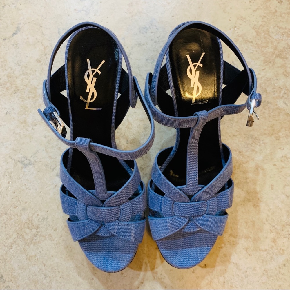 YSL Saint Laurent Tribute Denim 75mm heels